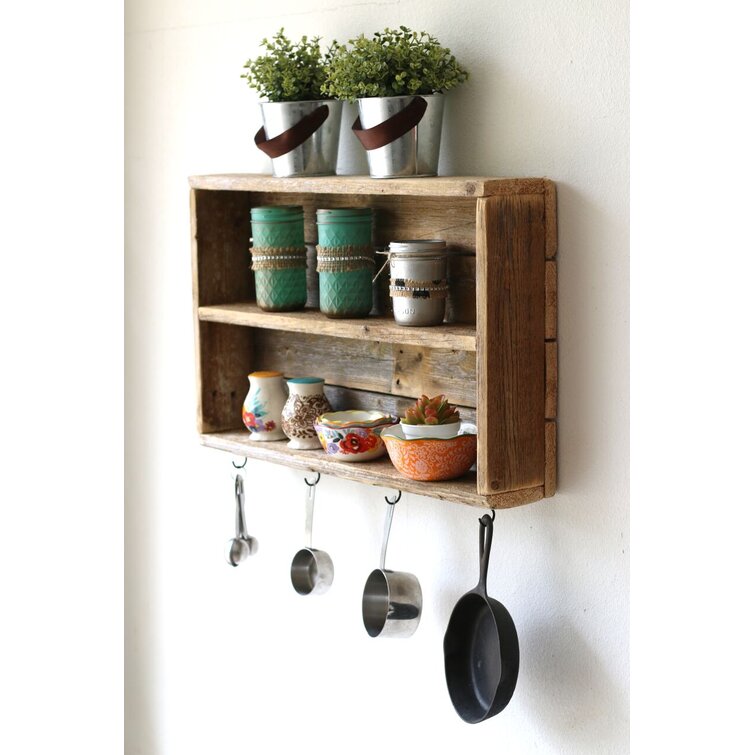 Rustic pine shelf online with hooks